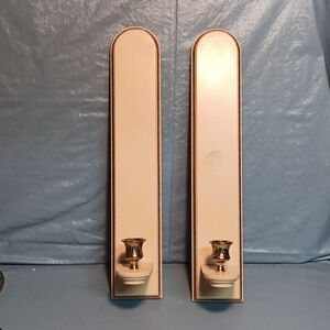 Home Interiors /Homco Cream With Gold Trim Wood Sconces Votive Candle Holders